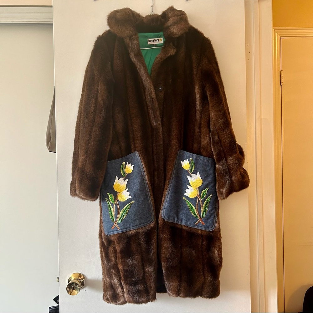 *Handmade* Mink Fur Coat with Floral Pockets